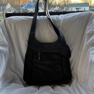 Vintage Fossil black pebbled leather purse with shoulder straps